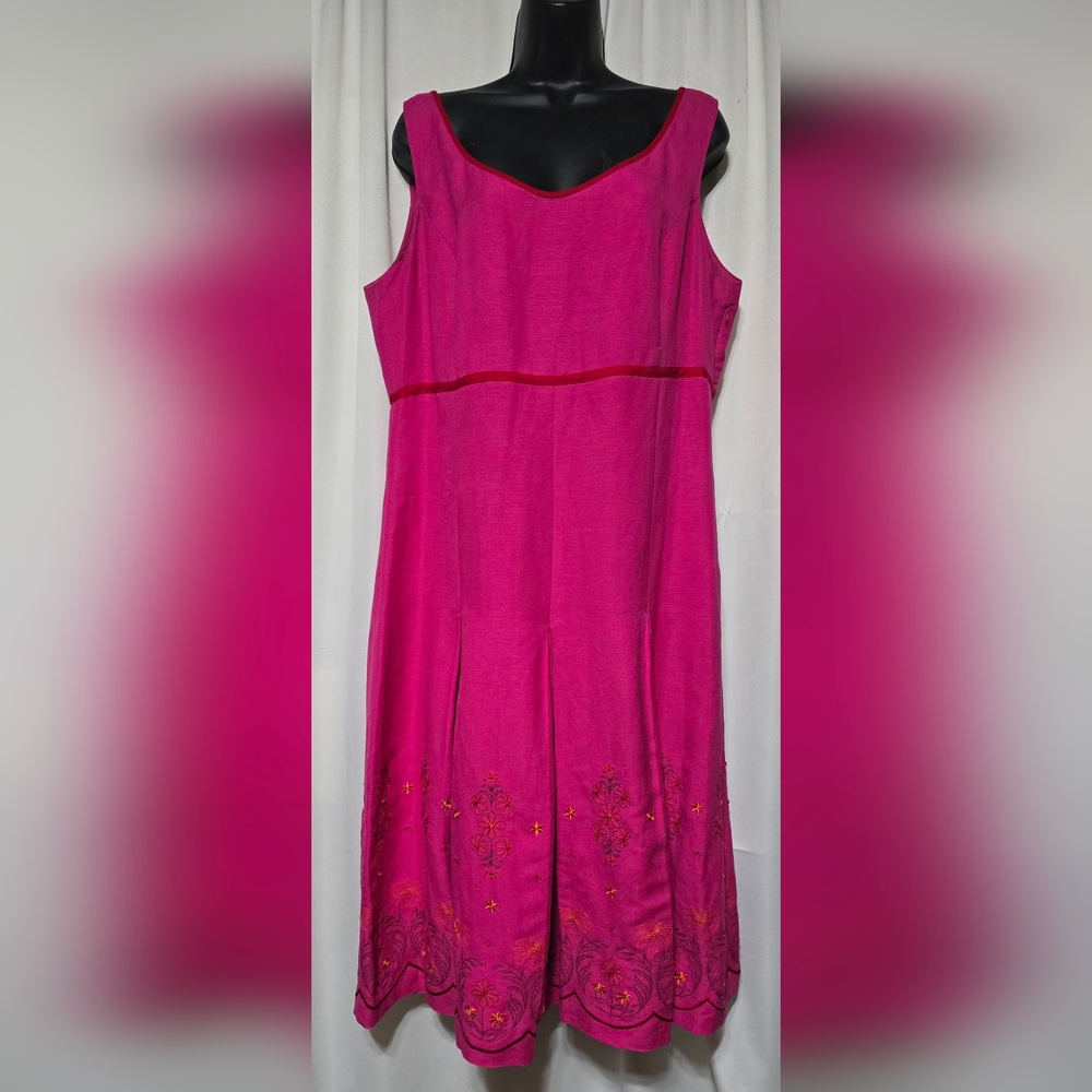 Alexandra Bartlett Pink Lined Linen Blend Sleeveless Dress Embroidered Size 16